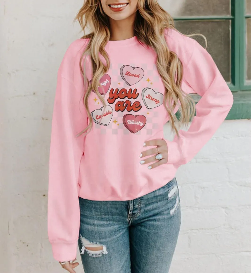 MODNTOGA Women's Valentine Sweatshirt Love Graphic Crewneck Tops You Are Letter Print Long Sleeve Pullover Sweatshirt