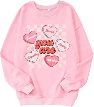 MODNTOGA Women's Valentine Sweatshirt Love Graphic Crewneck Tops You Are Letter Print Long Sleeve Pullover Sweatshirt