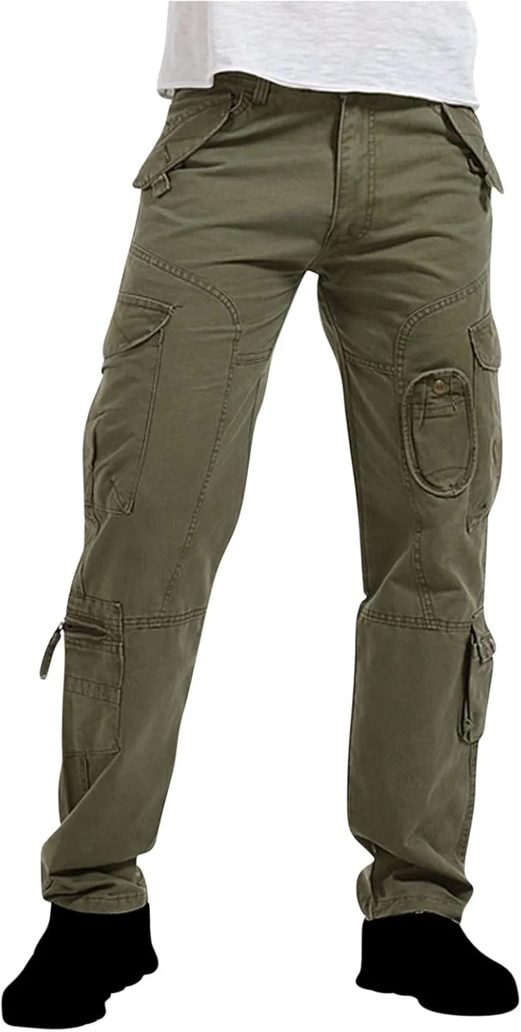 Muscularfit Baggy Sweatpants for Men 2023 Multi Pockets Buckle Zipper Cotton Cargo Pants Causal Loose Joggers Athletic Pants