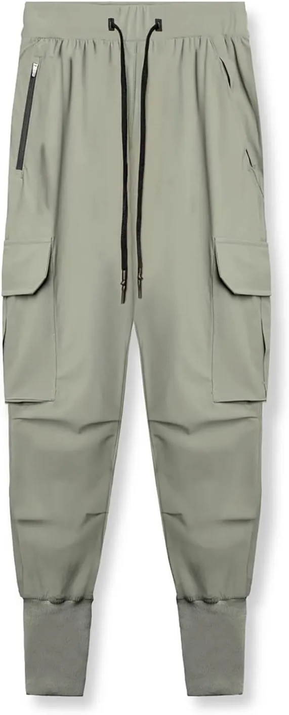 Muscularfit Men's Pants Slim Fit Drawstring Solid Multi Pockets Cargo Pants for Men Fashion Outdoor Casual Jogger Sweatpants