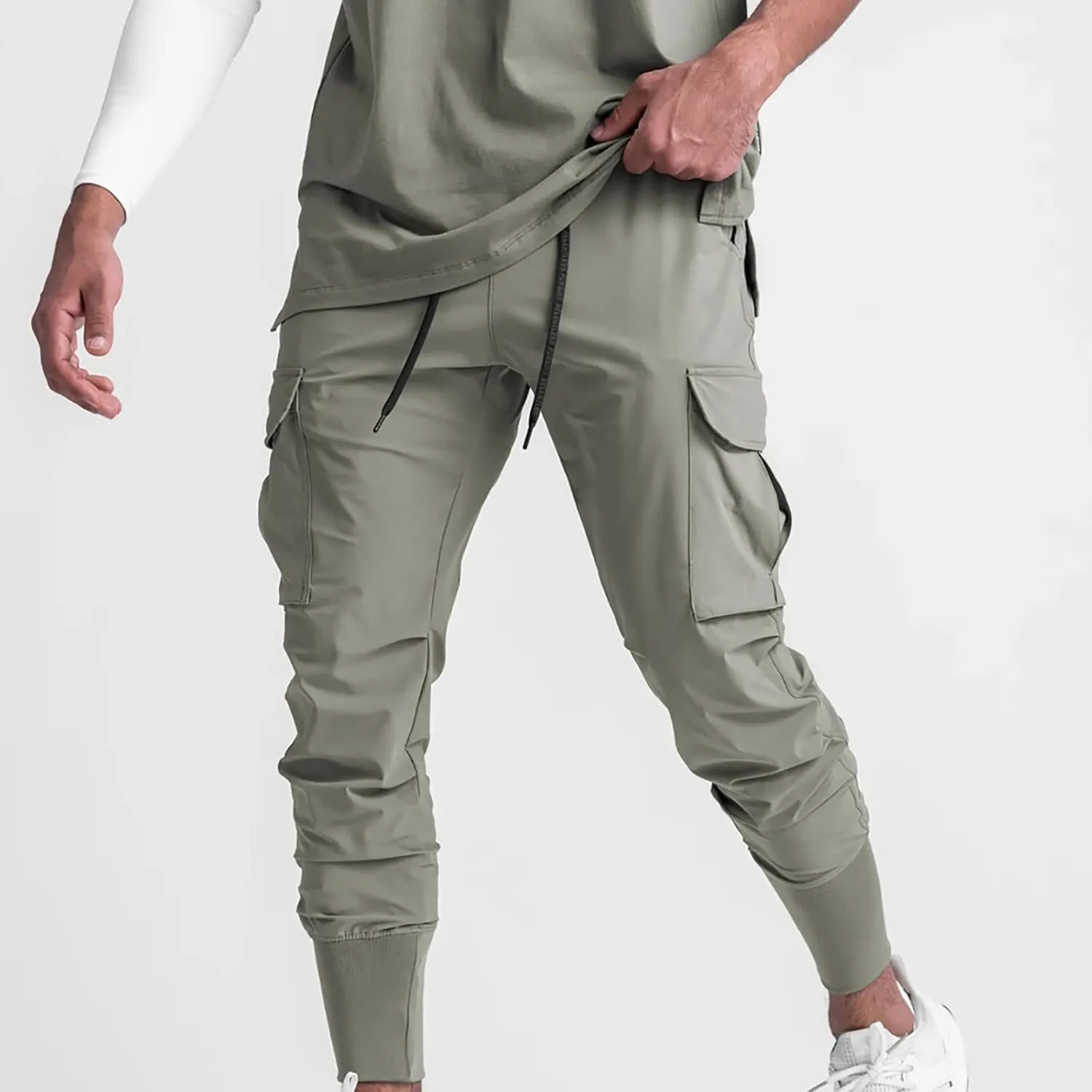 Muscularfit Men's Pants Slim Fit Drawstring Solid Multi Pockets Cargo Pants for Men Fashion Outdoor Casual Jogger Sweatpants