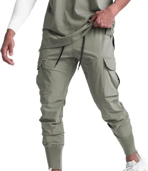 Muscularfit Men's Pants Slim Fit Drawstring Solid Multi Pockets Cargo Pants for Men Fashion Outdoor Casual Jogger Sweatpants