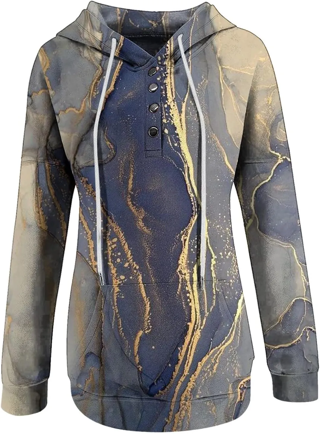 nerohusy Women Casual Button Pullover Sweatshirt V Neck Hoodies Oversized Hooded Tops with Pockets Tie Dye Long Sleeve