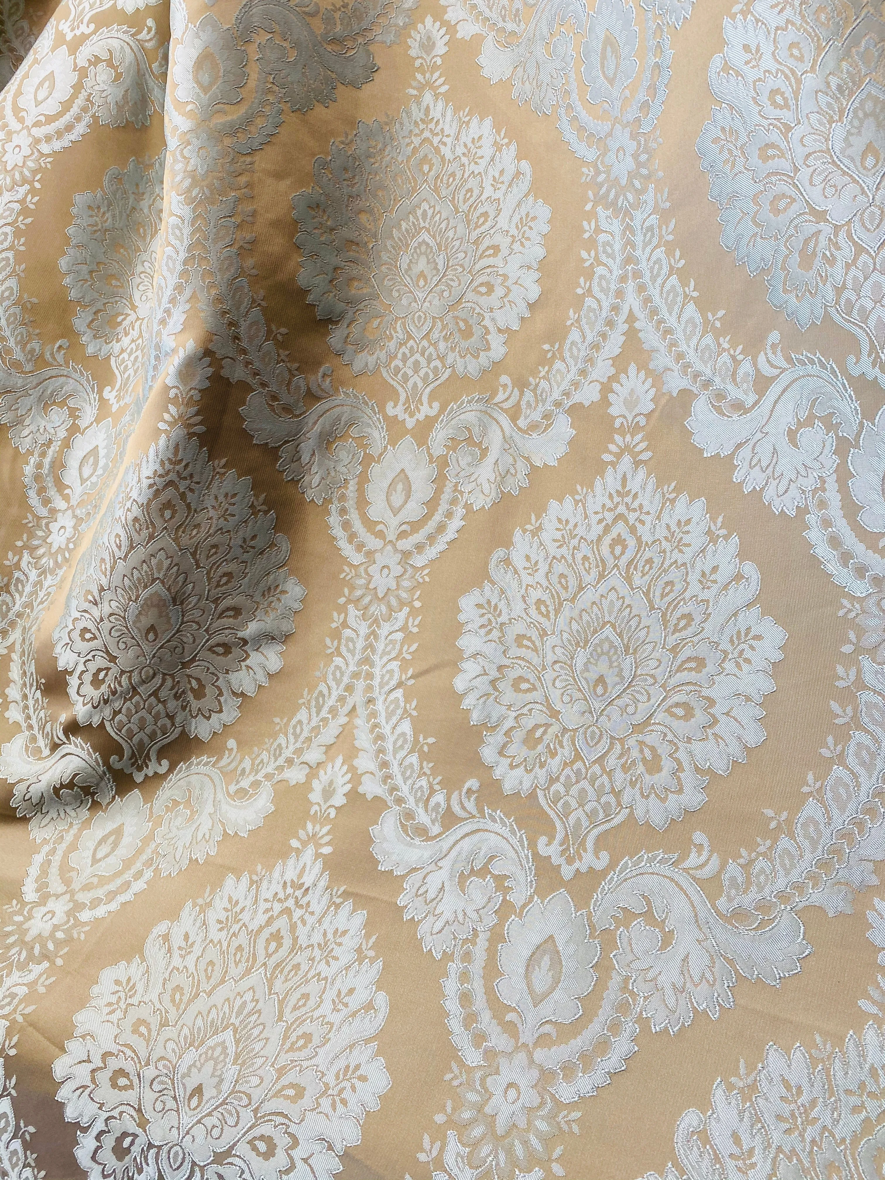 NEW! Prince Prescott Brocade Medallion Satin Fabric- Gold and White