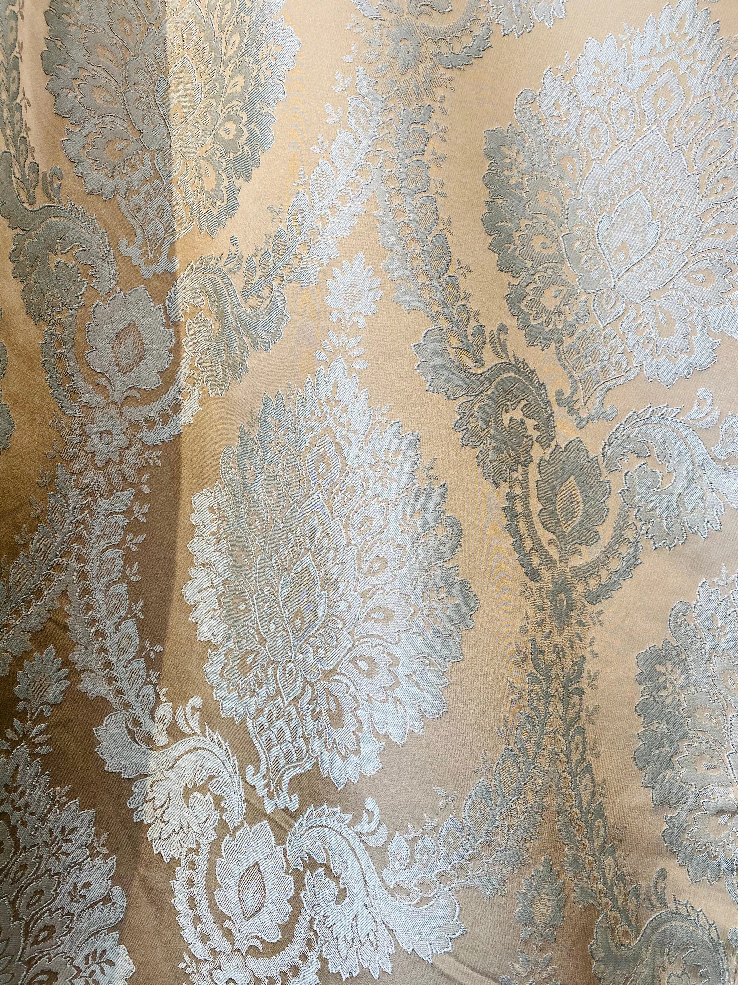 NEW! Prince Prescott Brocade Medallion Satin Fabric- Gold and White