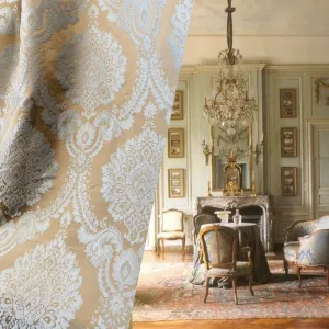 NEW! Prince Prescott Brocade Medallion Satin Fabric- Gold and White