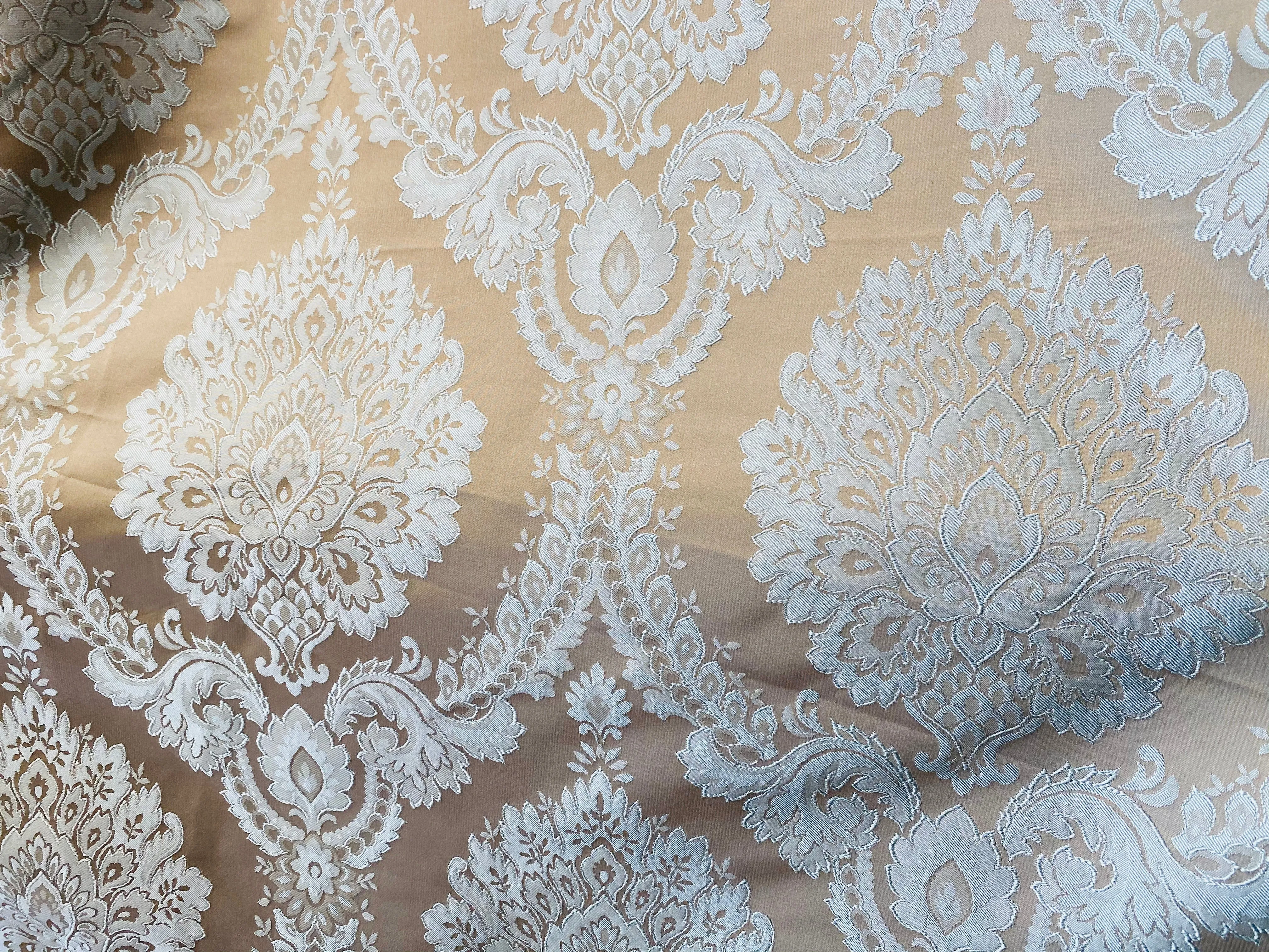 NEW! Prince Prescott Brocade Medallion Satin Fabric- Gold and White