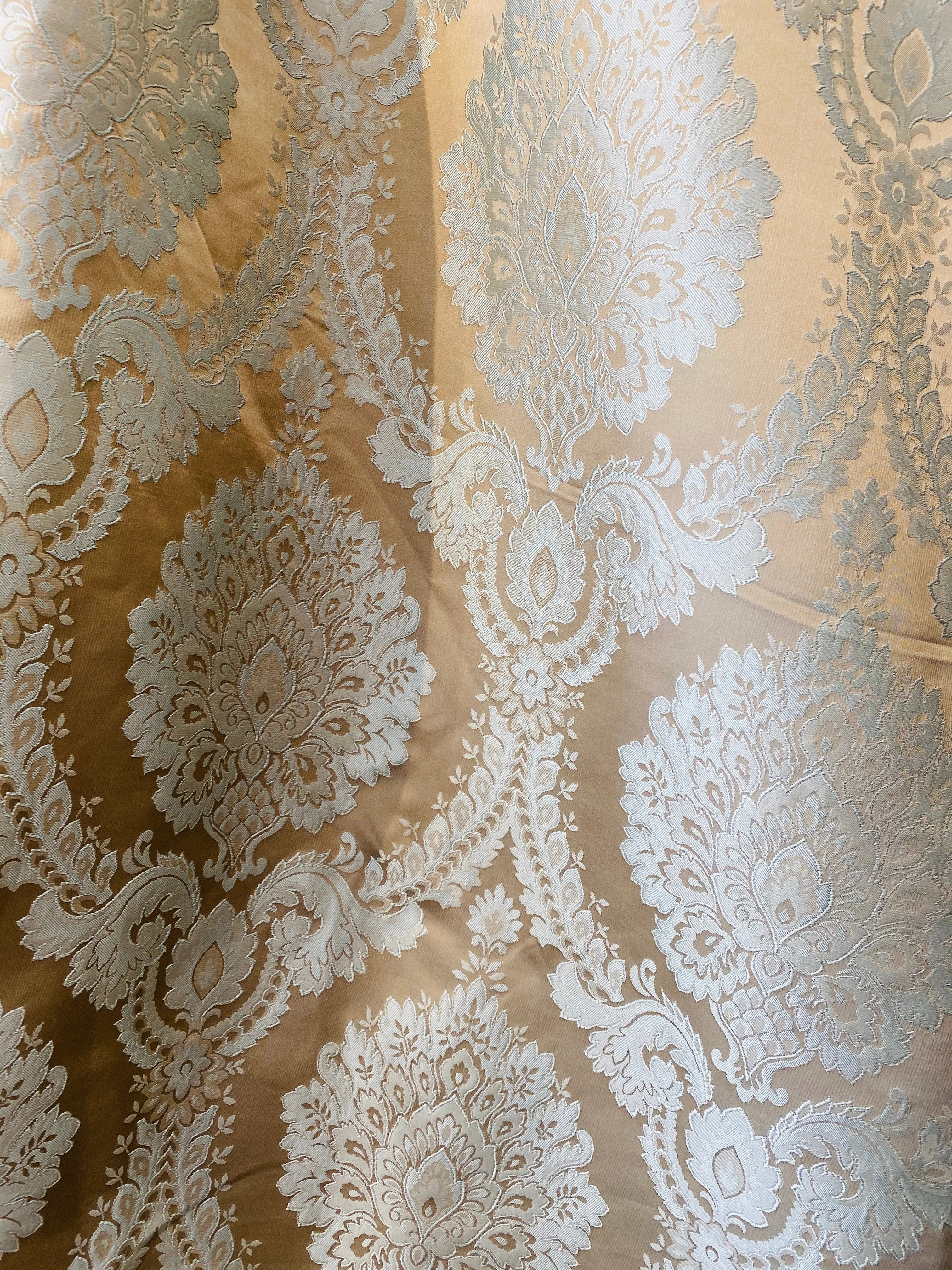 NEW! Prince Prescott Brocade Medallion Satin Fabric- Gold and White