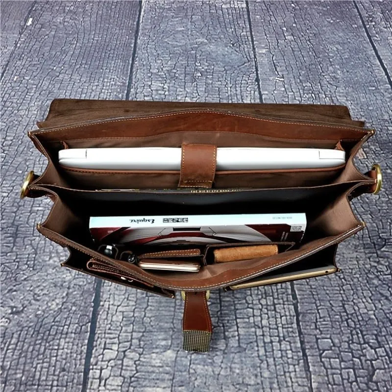 Nordic Top Layer Cowhide Men's Bag 15.7 Inch Business Laptop Bag for Office Commute