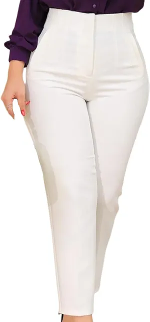 Office Pants High Waist Pleated Pockets Ninth-Length Women Trousers Solid Color Straight Leg Suit Pants Office Pants Work Pants