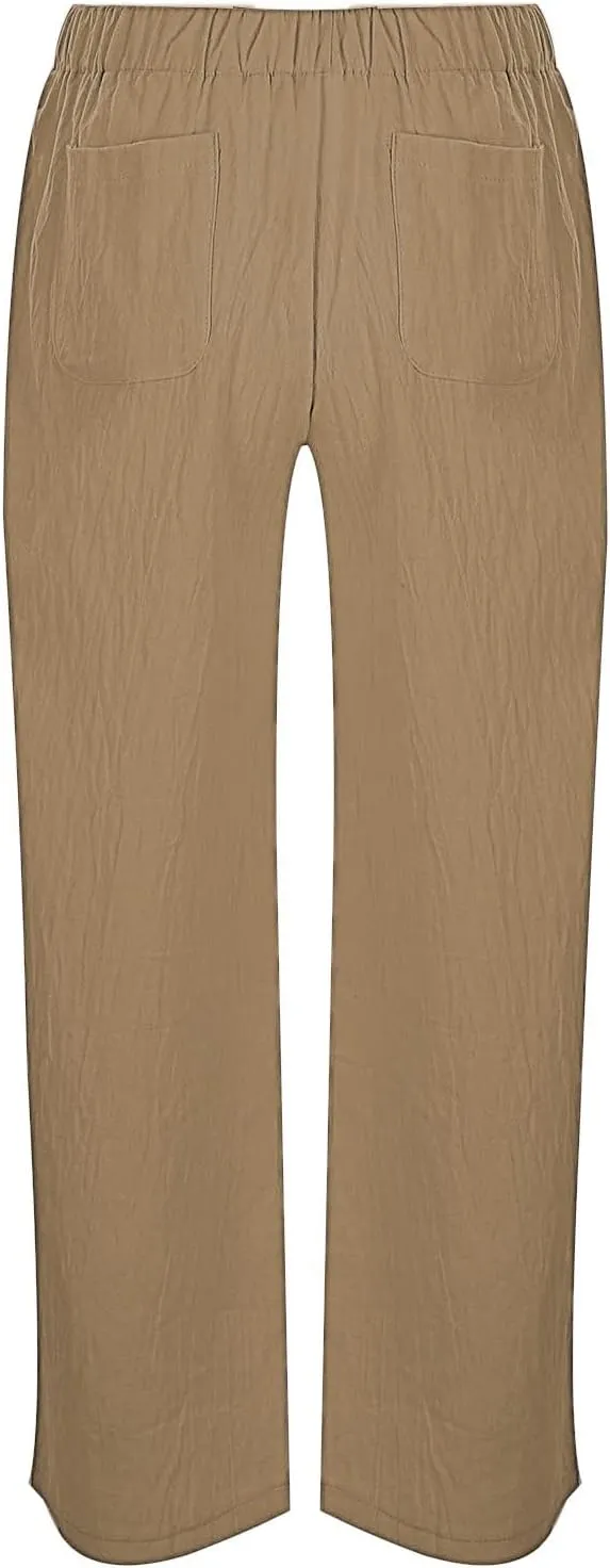 PantalN De Lino para Mujer Trousers Women Loose Wide Leg Pants Summer Fashion Solid Color Linen Work Pants for Women