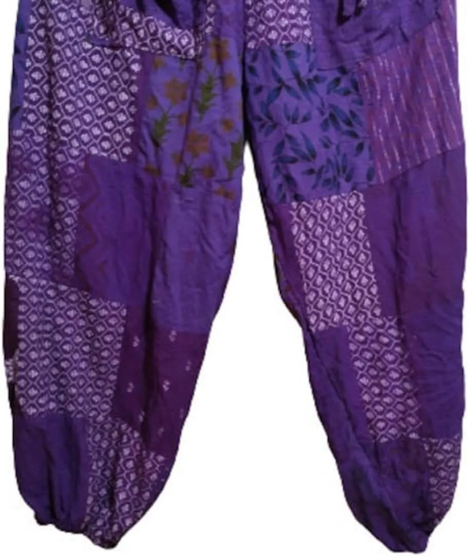 Patchwork Harem Pants with Pockets, Hippie Boho Rayon Harem Pants, Womens Summer Pants, Festival Clothing