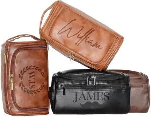 Personalized Leather Toiletry Bag, Custom Leather Men's Travel Storage Perfect Toiletry Bag with Name Gift for Men Father's Day Wedding Groomsmen Gifts
