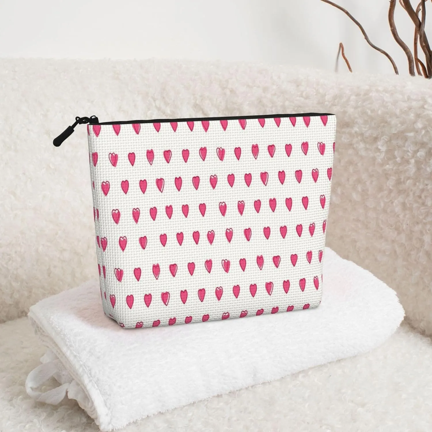 Pink Rabbit Hearts Makeup Bag Travel Cosmetic Bags For Women Portable Pouch For Purse Zipper Toiletry Accessories Storage Bag