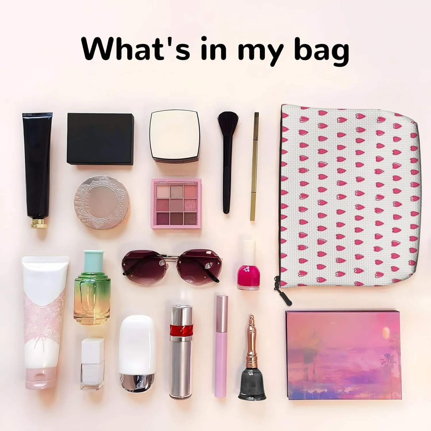 Pink Rabbit Hearts Makeup Bag Travel Cosmetic Bags For Women Portable Pouch For Purse Zipper Toiletry Accessories Storage Bag