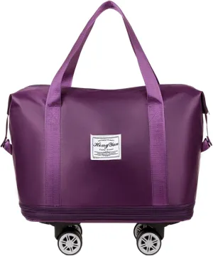 Purple Folding Shopping Cart Bag Trolley Luggage with Detachable Wheel, Expandable, Fabric, Indoor Use