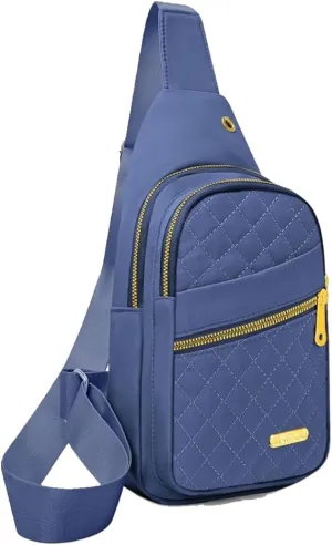 Quilted Sling Backpack, Small Crossbody Shoulder Bag for Women, Pink (Navy Blue)
