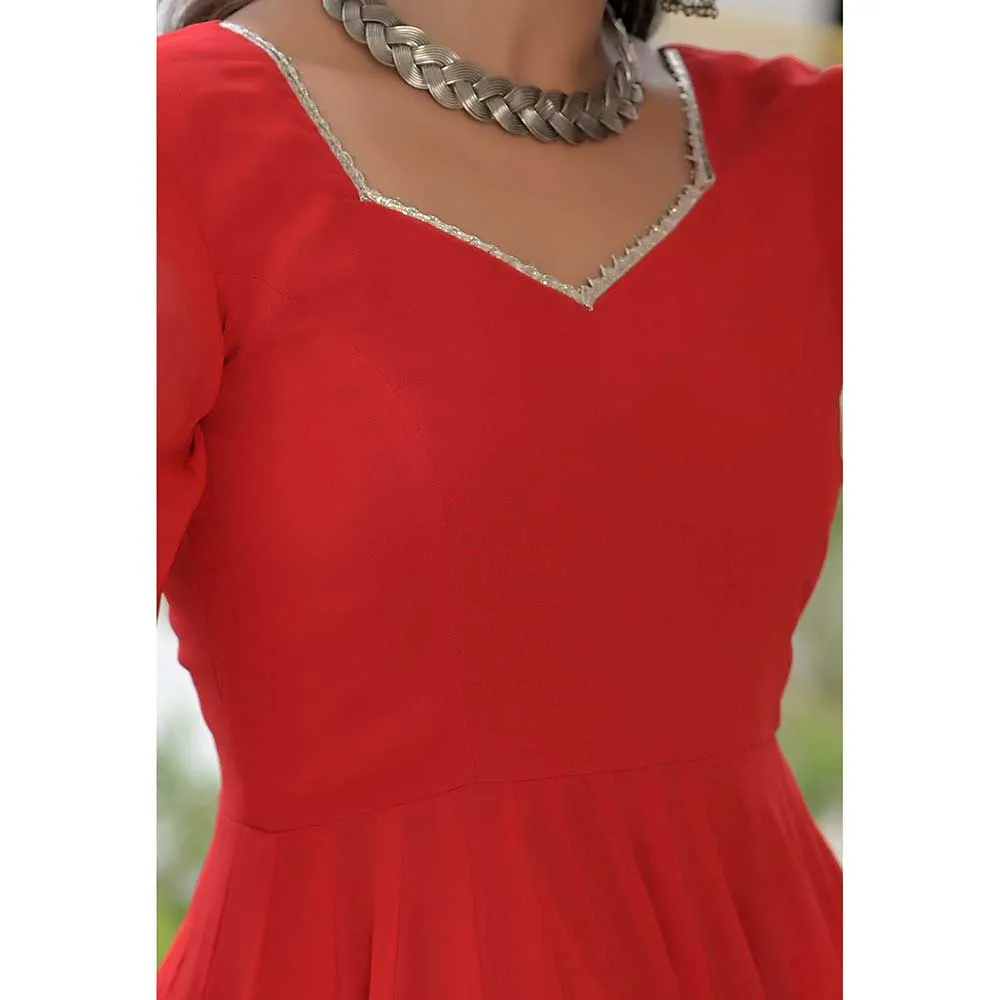 Rangpur Red Anarkali Palazzo Dupatta Set - Set of 3