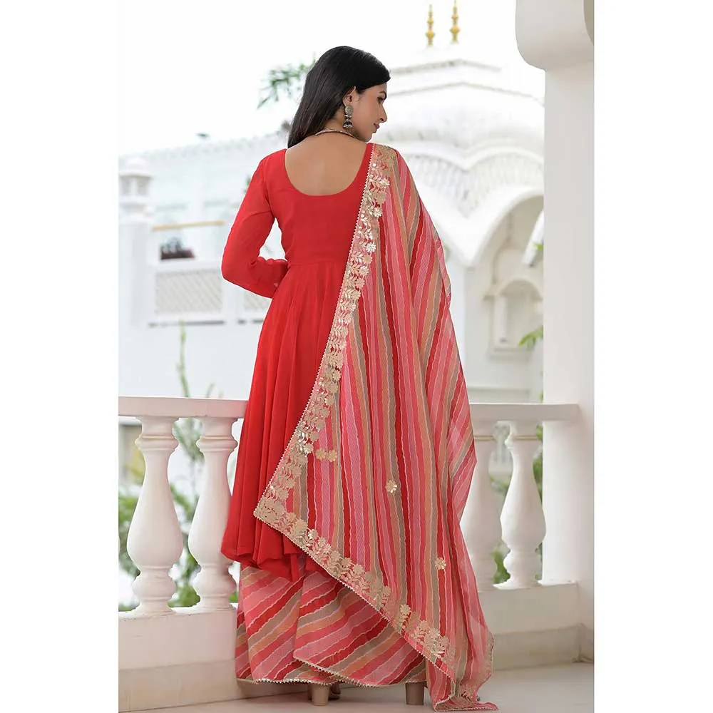 Rangpur Red Anarkali Palazzo Dupatta Set - Set of 3