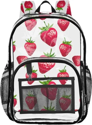 Red Strawberry White Travel Clear Backpack Floral Kids Girls Backpack Boys Plastic School Clear Bookbag