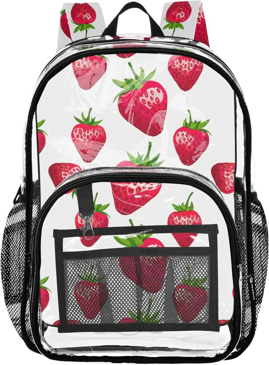 Red Strawberry White Travel Clear Backpack Floral Kids Girls Backpack Boys Plastic School Clear Bookbag