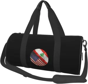 Retro America And Lebanon Flag Convertible Garment Bag with Shoulder Strap, Carry on Garment Duffel Bag for Men Women - Rolling Foldable for Travel Luggage Bags (Black)