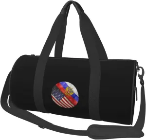 Retro America And Russian Flag Convertible Garment Bag with Shoulder Strap, Carry on Garment Duffel Bag for Men Women - Rolling Foldable for Travel Luggage Bags (Black)
