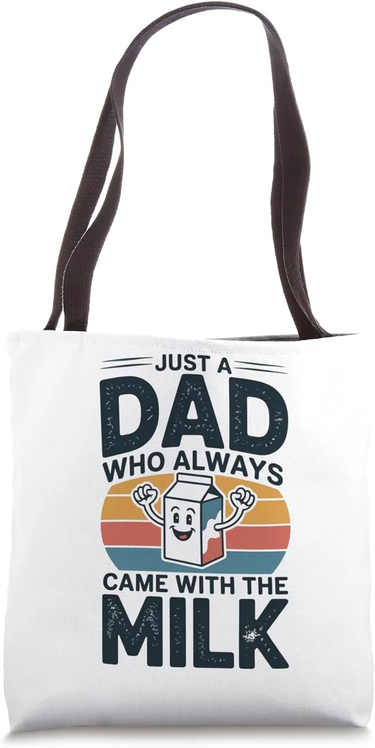 Retro Sunset Cartoon Milk Carton Dad Graphic for Funny Tote Bag