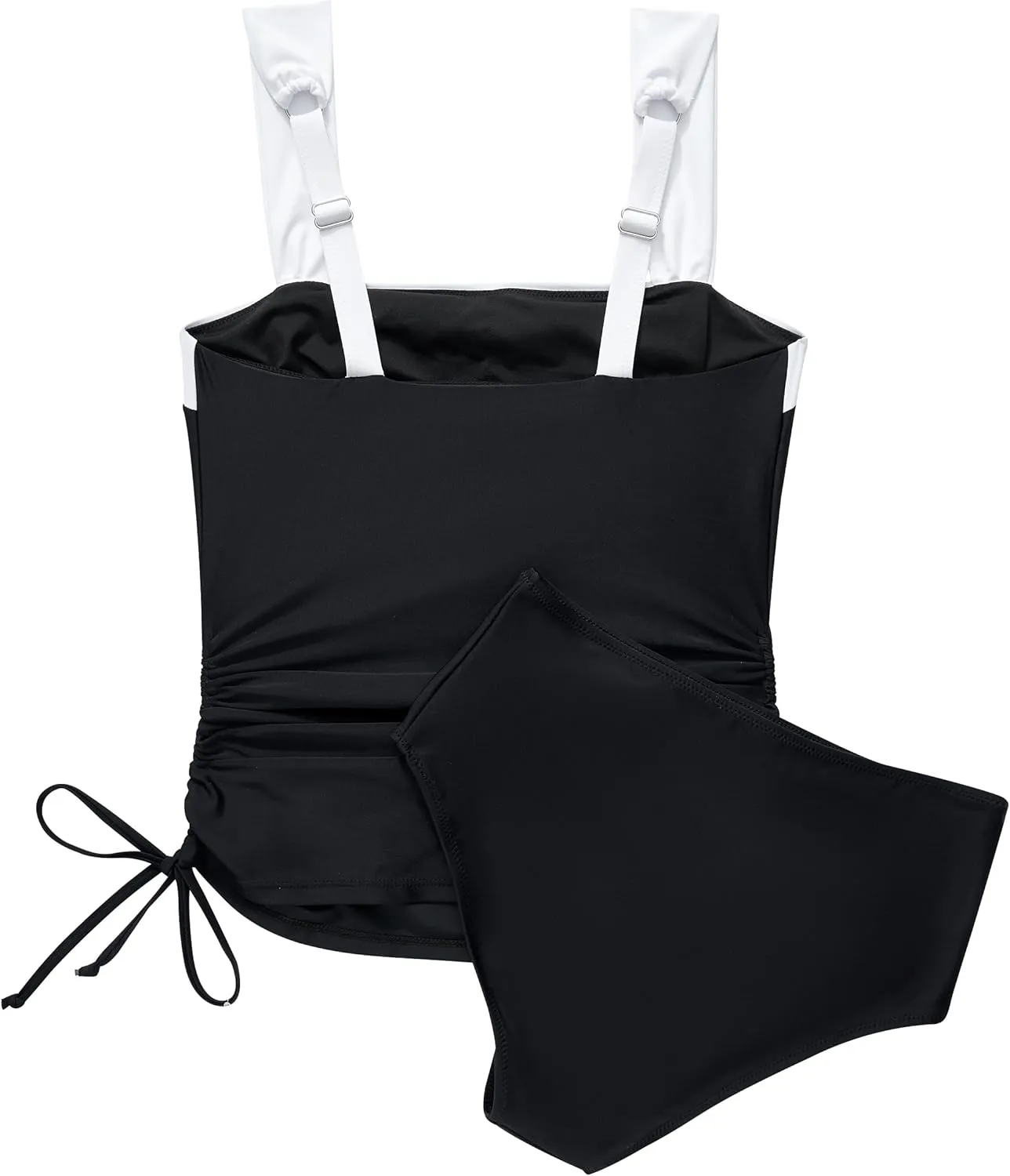 RXRXCOCO Women Tankini Bathing Suits Tummy Control Ruched Swimsuits Colorblock Drawstring Swimwear
