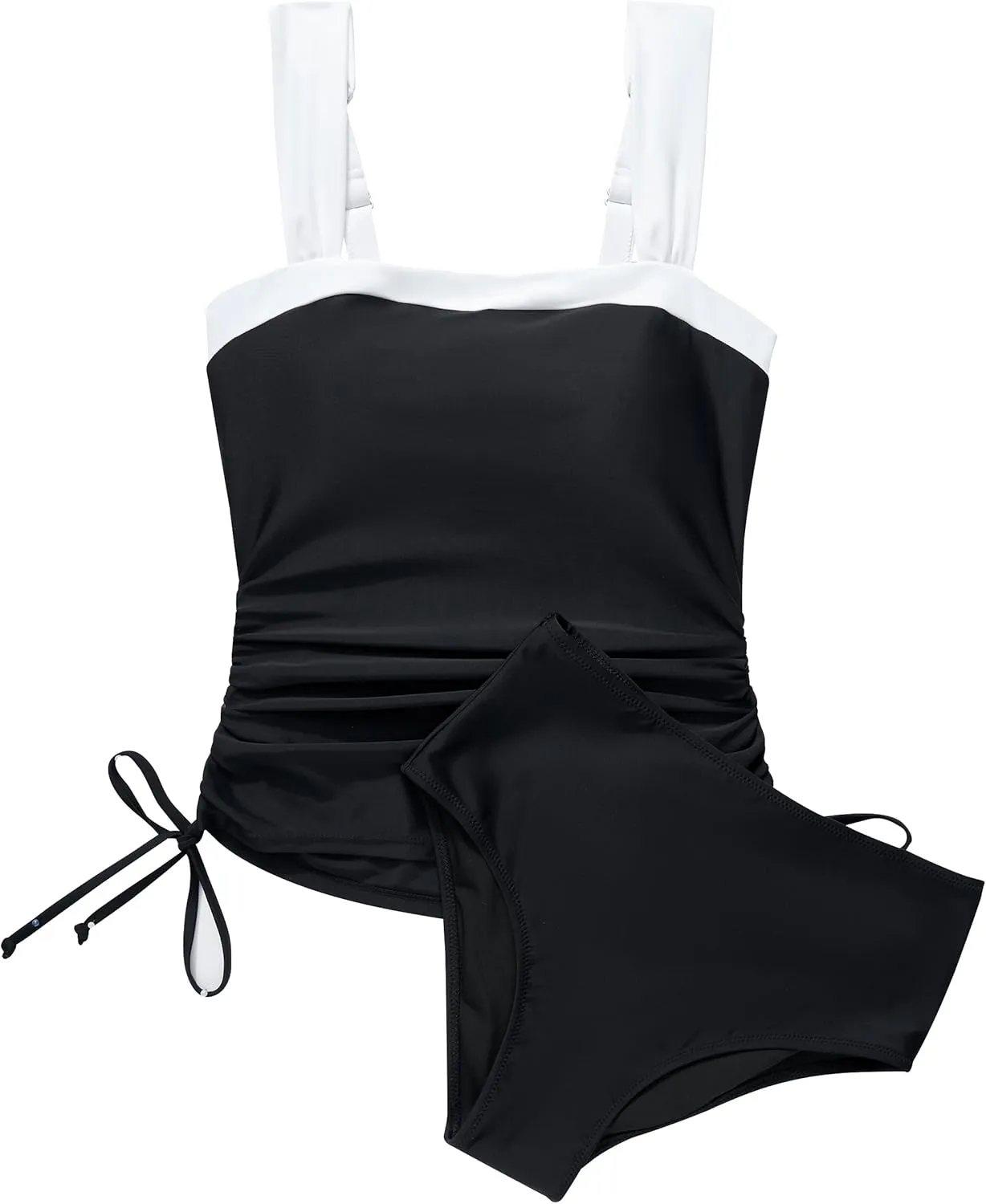 RXRXCOCO Women Tankini Bathing Suits Tummy Control Ruched Swimsuits Colorblock Drawstring Swimwear