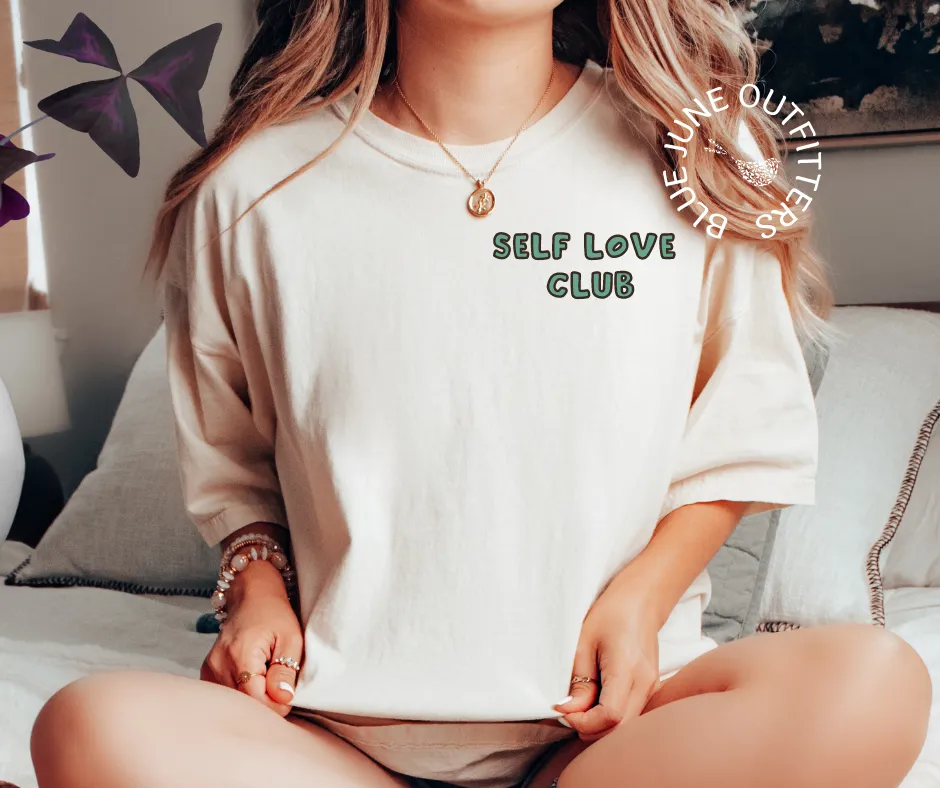 SELF LOVE COW PATTERN HEART | COMFORT COLORS TEE WITH POCKET DESIGN