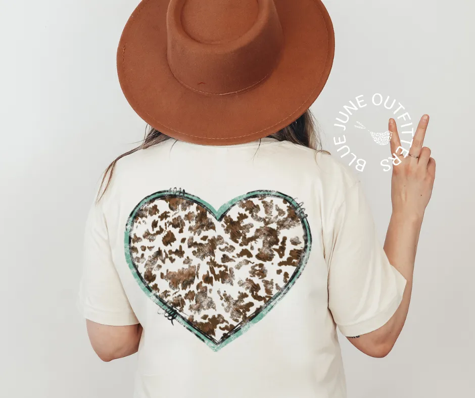 SELF LOVE COW PATTERN HEART | COMFORT COLORS TEE WITH POCKET DESIGN