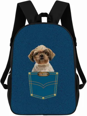 Shih Tzu Backpack Bookbag Custom Blue Jeans Print Daypack Laptop Bag for Work Travel Hiking 17 Inch Lightweight Style 2