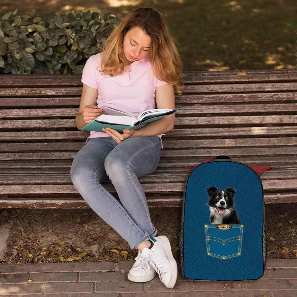 Shih Tzu Backpack Bookbag Custom Blue Jeans Print Daypack Laptop Bag for Work Travel Hiking 17 Inch Lightweight Style 2