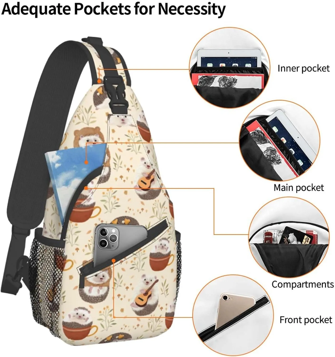 Sling Daypacks,adjustable Rope Crossbody One Shoulder Bag Travel Hiking Cycling for Men Women Gift