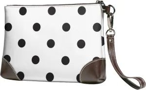 Small Clutch Purses for Women - Black Polka Dots White Leather Wristlet Wallets for Women with Wrist Strap