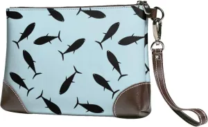 Small Clutch Purses for Women - Black tuna fish Leather Wristlet Wallets for Women with Wrist Strap