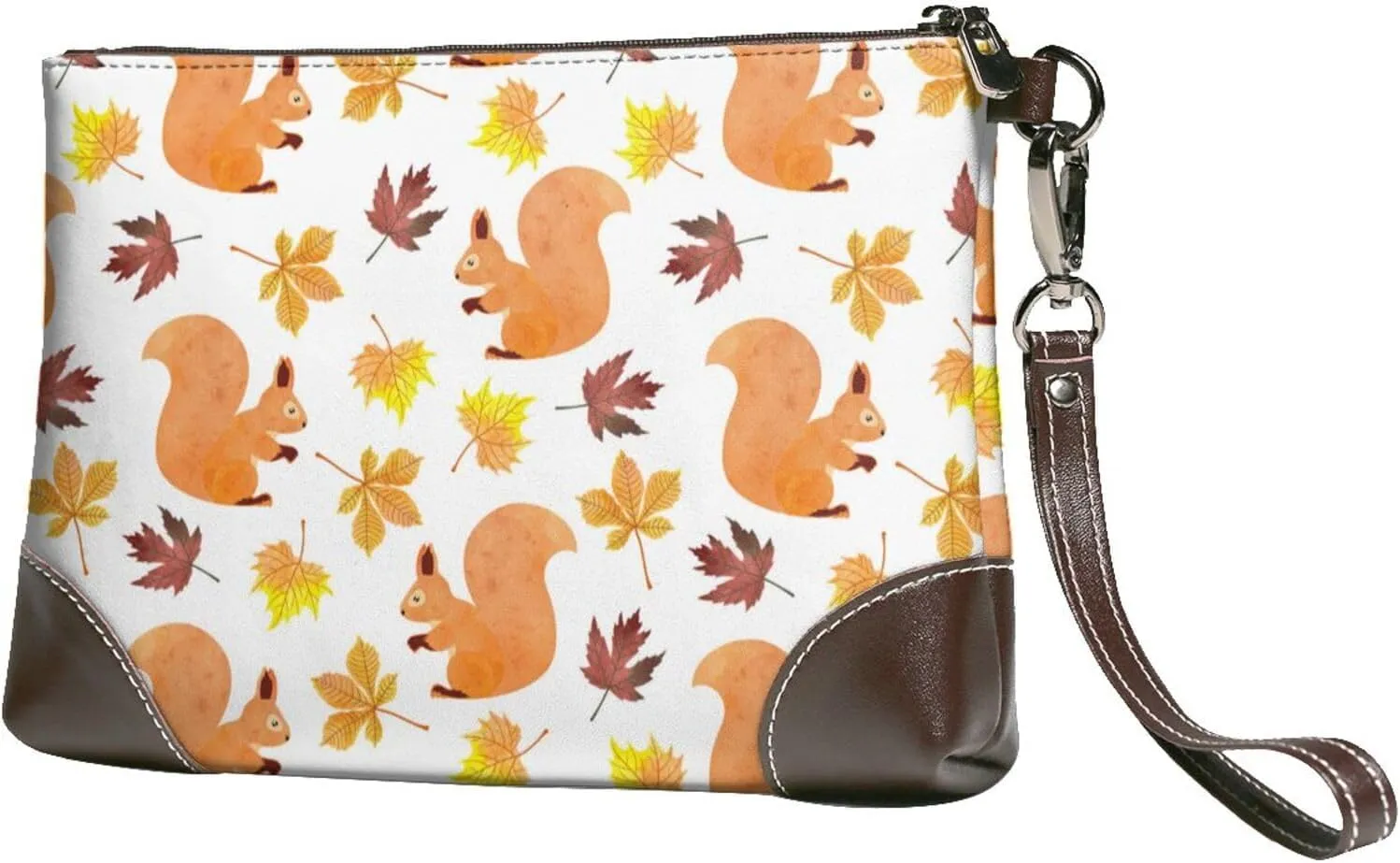 Small Clutch Purses for Women - Cartoon Squirrel(1) Leather Wristlet Wallets for Women with Wrist Strap