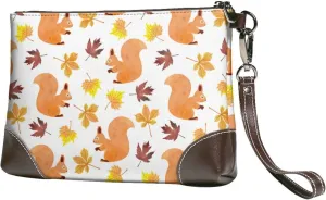 Small Clutch Purses for Women - Cartoon Squirrel(1) Leather Wristlet Wallets for Women with Wrist Strap