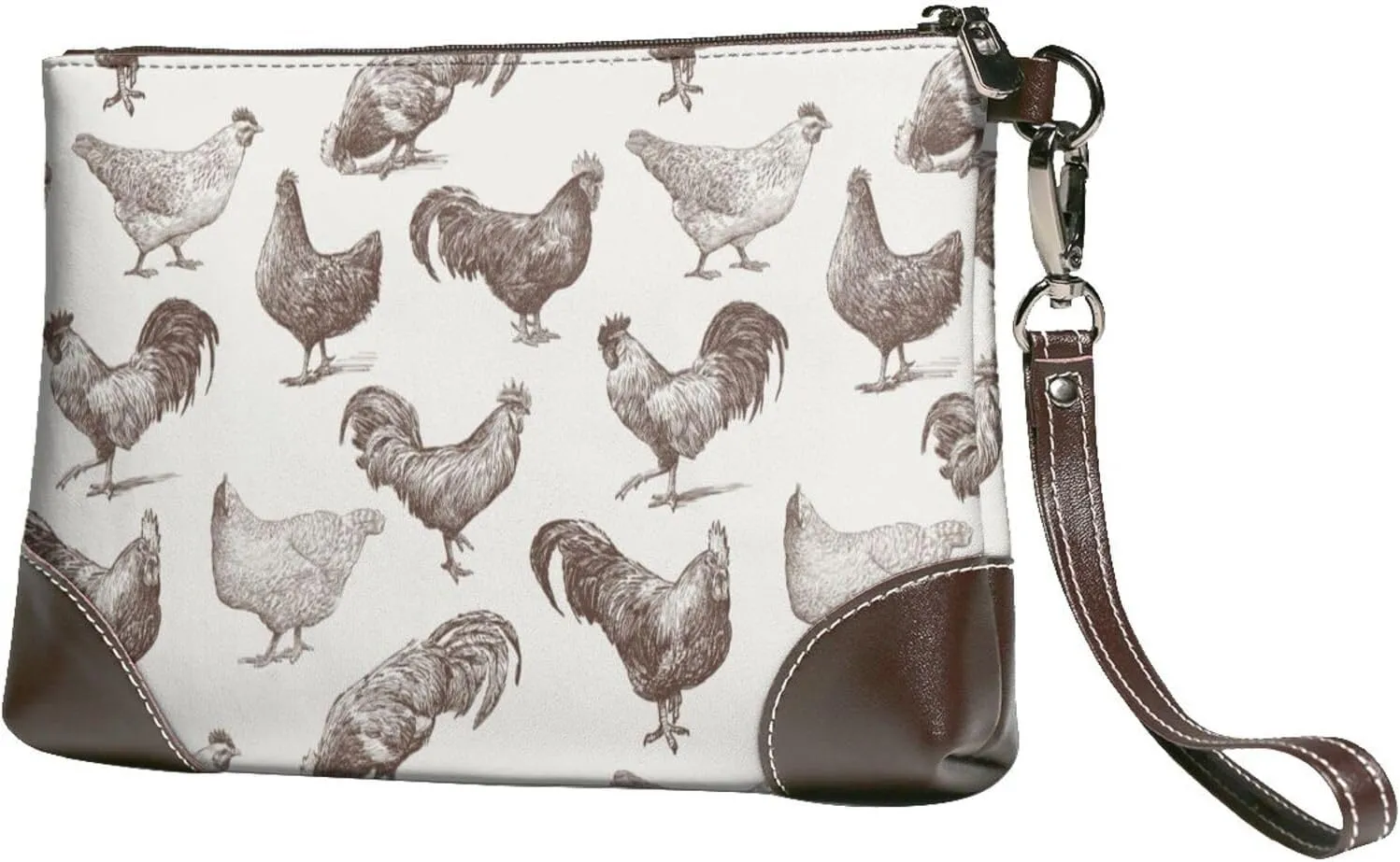 Small Clutch Purses for Women - Chickens Leather Wristlet Wallets for Women with Wrist Strap