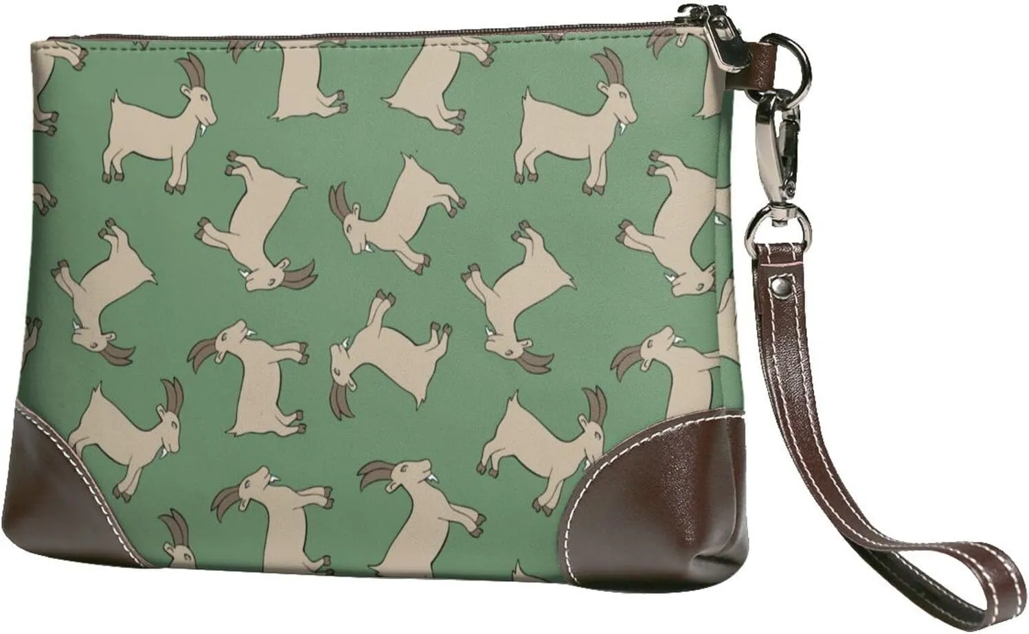 Small Clutch Purses for Women - Classic Cute Goat Green Leather Wristlet Wallets for Women with Wrist Strap