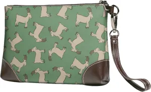 Small Clutch Purses for Women - Classic Cute Goat Green Leather Wristlet Wallets for Women with Wrist Strap