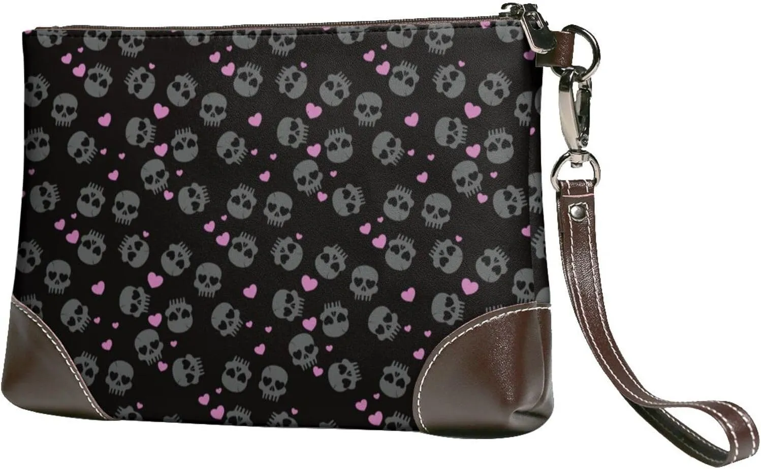 Small Clutch Purses for Women - cool skull love Leather Wristlet Wallets for Women with Wrist Strap