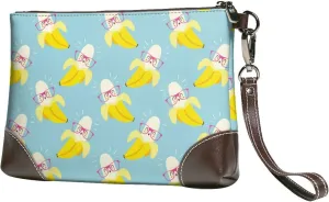 Small Clutch Purses for Women - Cute Banana Azure Leather Wristlet Wallets for Women with Wrist Strap