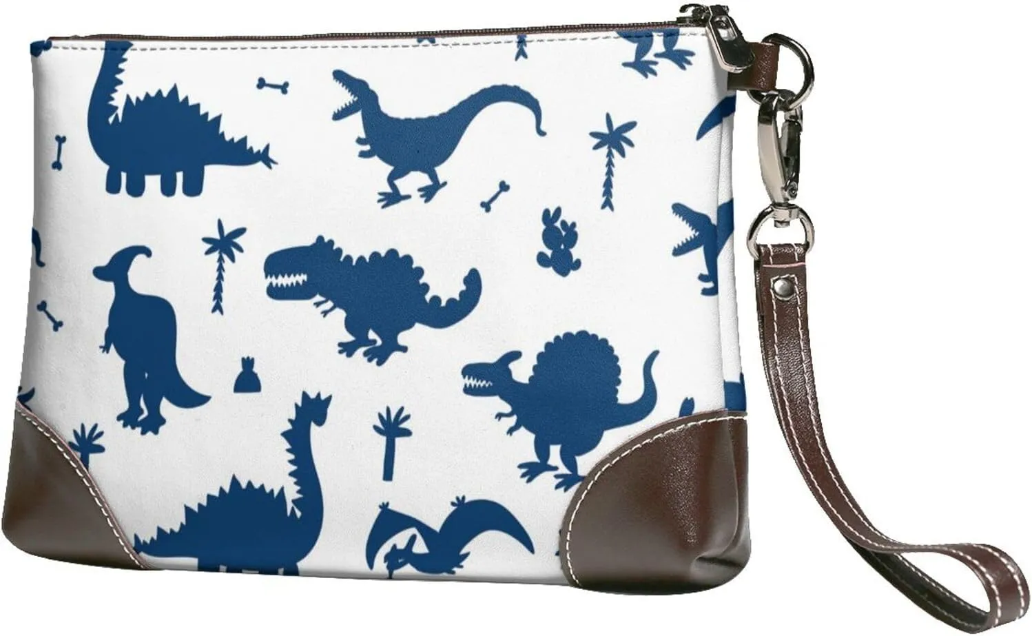Small Clutch Purses for Women - Cute Cartoon Dinosaurs Leather Wristlet Wallets for Women with Wrist Strap