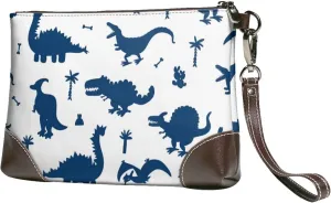 Small Clutch Purses for Women - Cute Cartoon Dinosaurs Leather Wristlet Wallets for Women with Wrist Strap