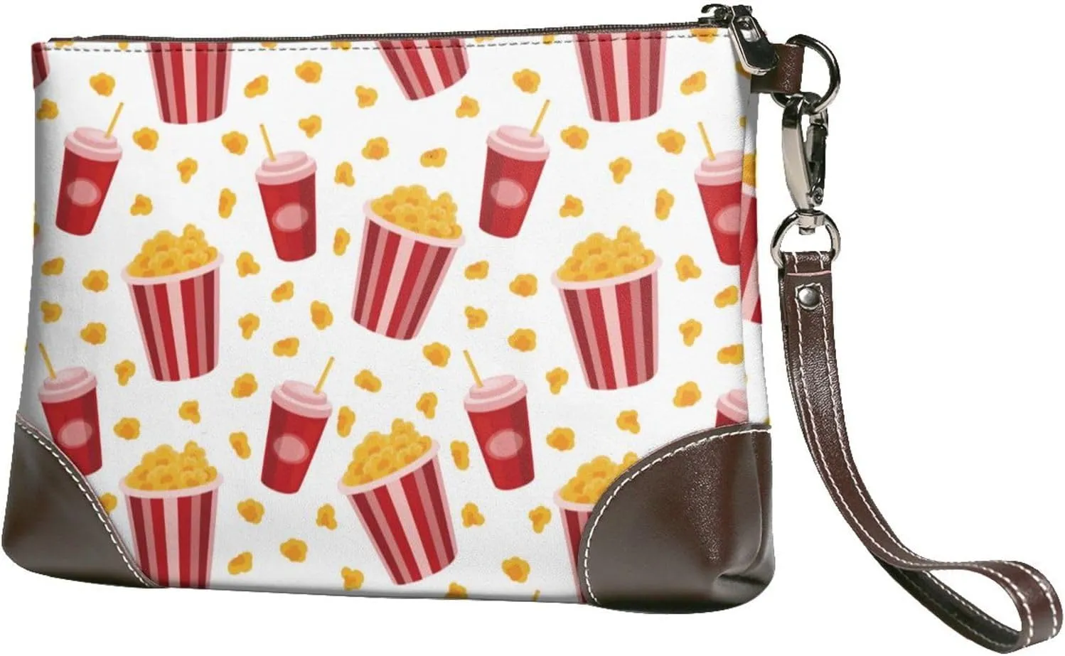 Small Clutch Purses for Women - Cute Popcorn Drink Leather Wristlet Wallets for Women with Wrist Strap