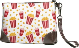 Small Clutch Purses for Women - Cute Popcorn Drink Leather Wristlet Wallets for Women with Wrist Strap