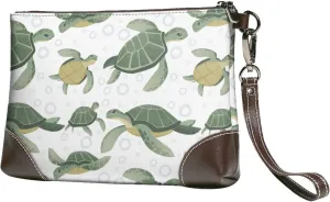 Small Clutch Purses for Women - Cute Turtle(A) Leather Wristlet Wallets for Women with Wrist Strap