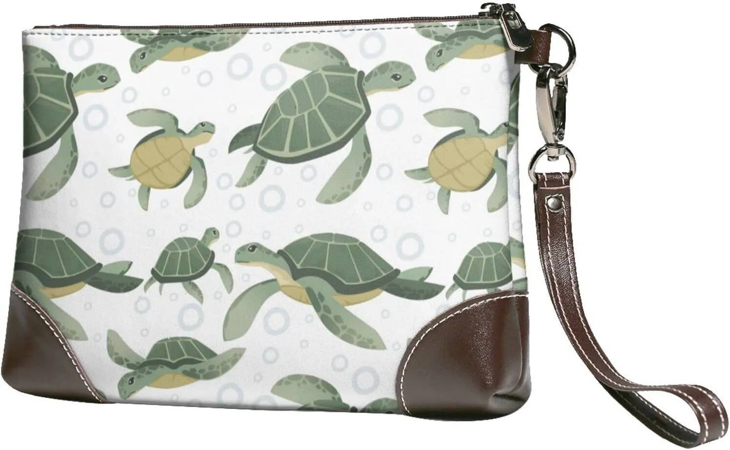 Small Clutch Purses for Women - Cute Turtle(A) Leather Wristlet Wallets for Women with Wrist Strap